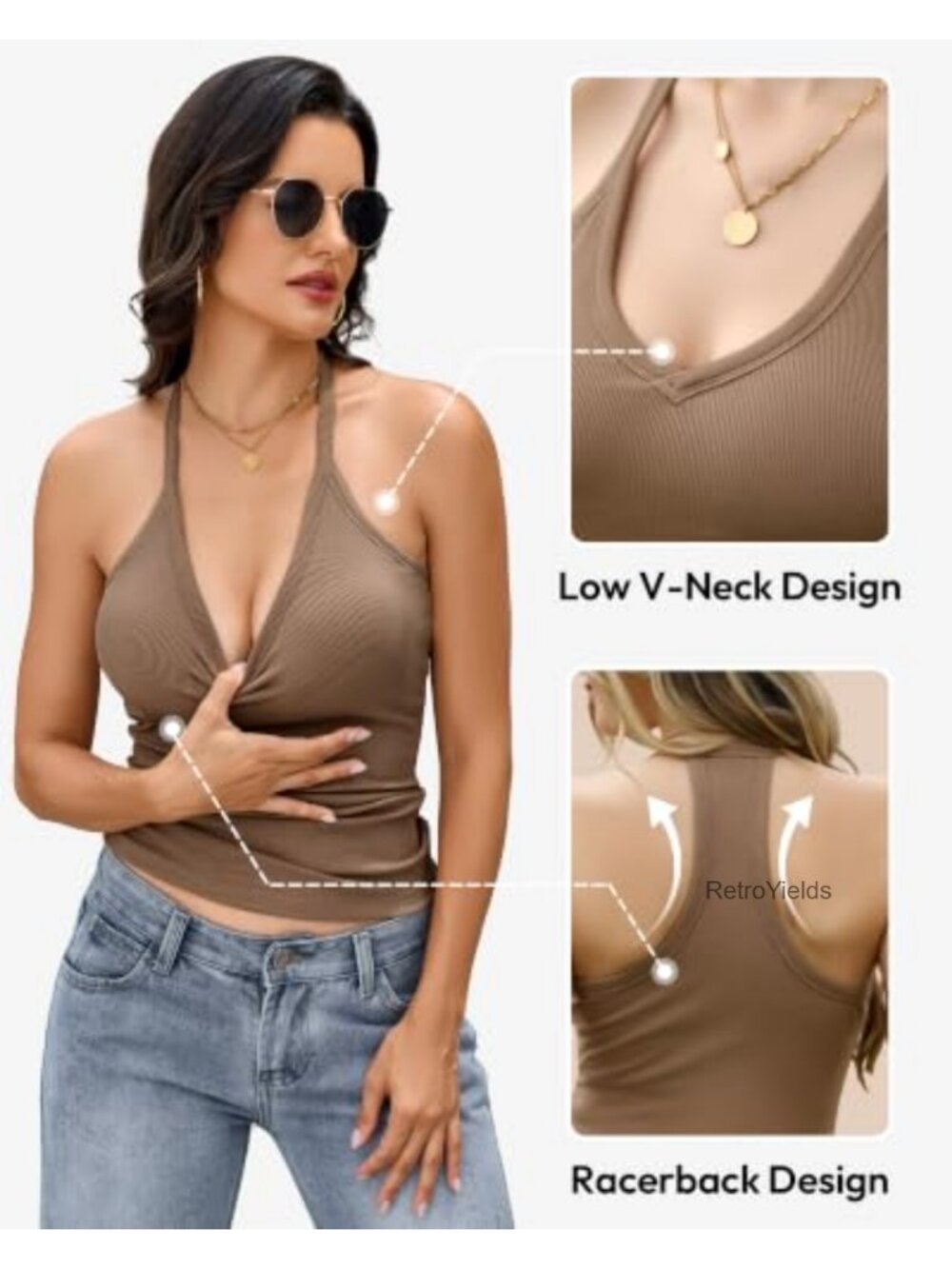 3 Pack Ribbed Racerback Tank Tops Built in Bra Removable Pads - Picture 5 of 6